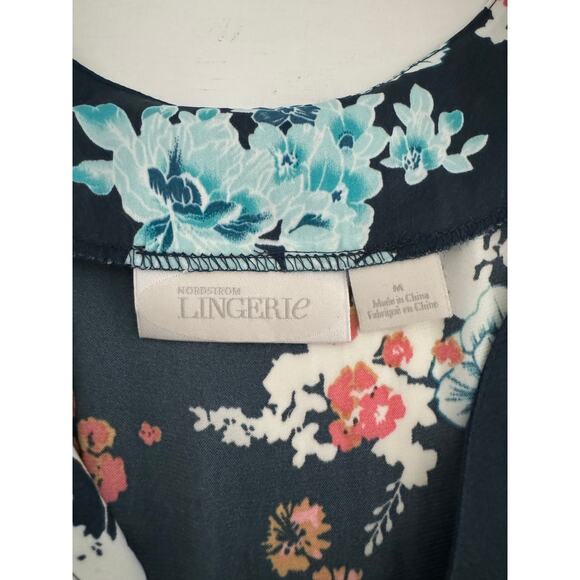 Nordstrom Womens Lingerie Sleep Dress Size Medium Satin Floral Long Sleeve - Picture 5 of 7